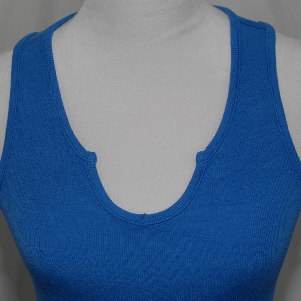 EUC Ribbed Bodycon Womens Medium Blue Muscle Shirt Tank Top Deep Vneck - Picture 2 of 5